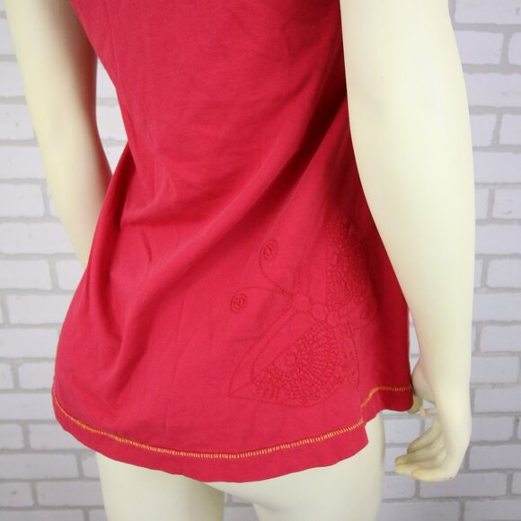 FARM Red Stripe Owl Embroidery Butterfly Racer Back Tank Top Womens M Red READ - Picture 4 of 16